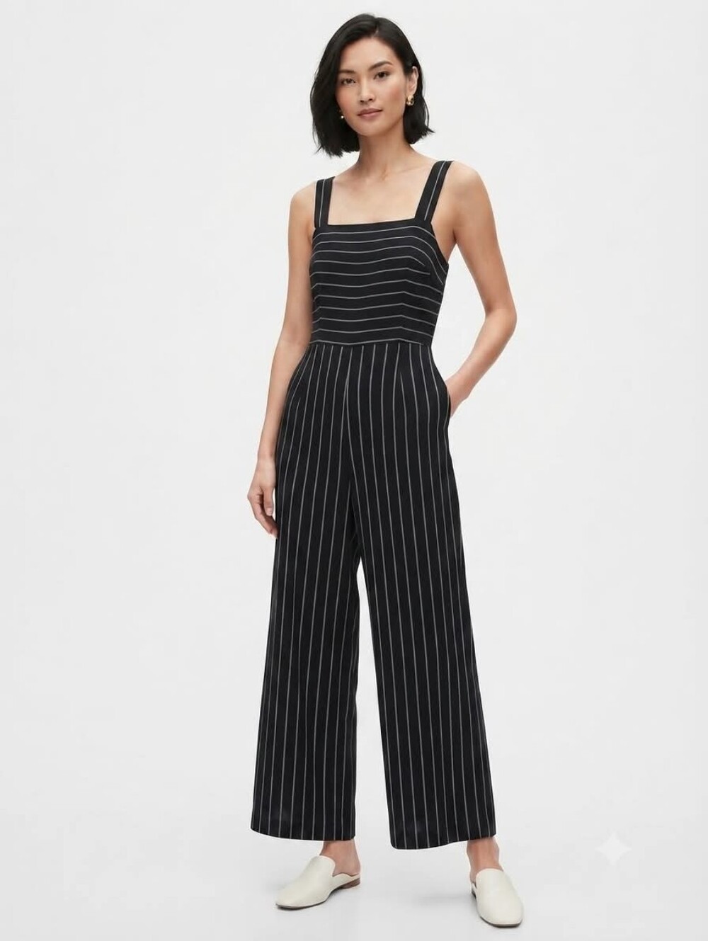 Cotton Candy LA Jumpsuit Stevie NAVY Striped Apron Tie Back Size Large